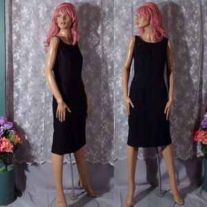 Vintage 60s Black Cocktail Dress Linen Cut Outs Classic 1960s Size Medium